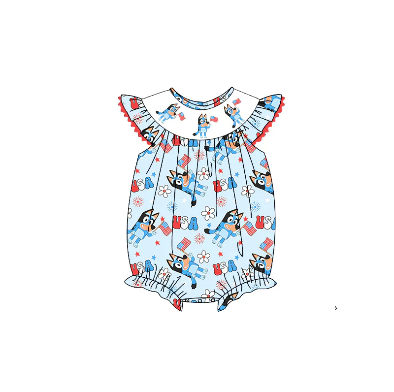 Custom Baby Girls USA July 4th Cartoon Dog Romper D 4.14