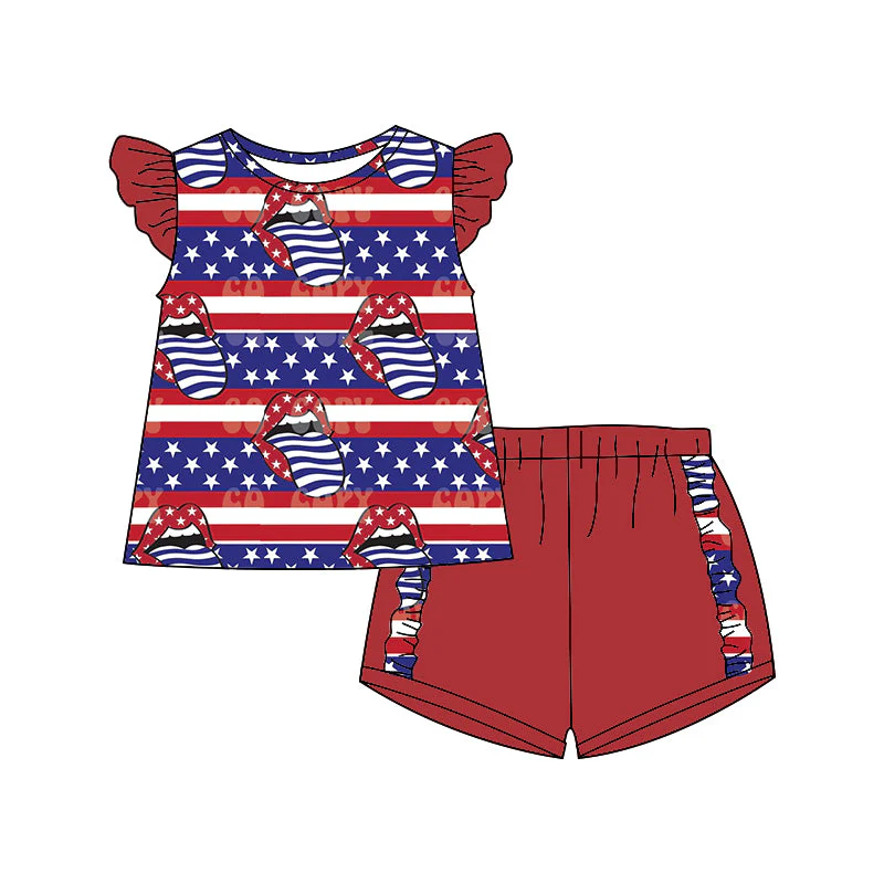 Custom Summer Baby Girls USA July 4th Shorts Set D 4.14