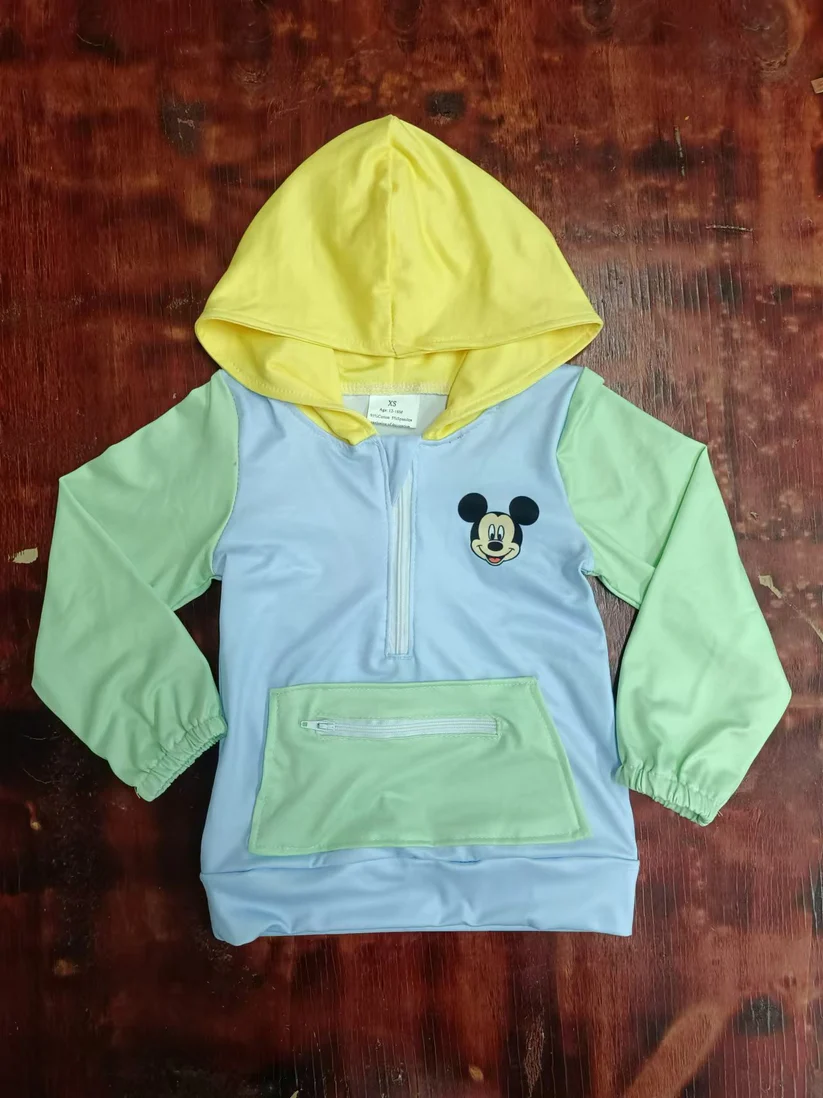 Custom Baby Boys Cartoon Mouse Long Sleve Hoodie Top With Zip D 4.15
