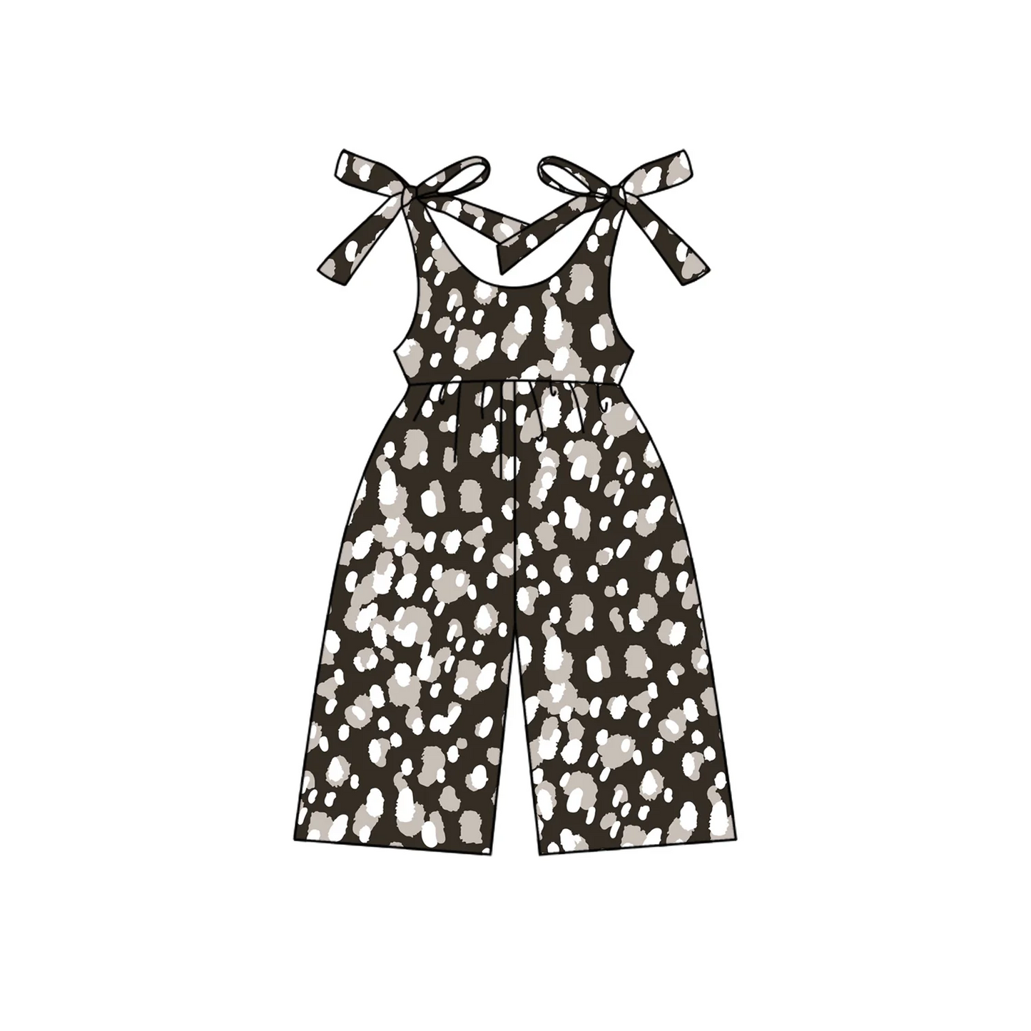 Custom Baby Girls Sleeveless Black Leopard Jumpsuits D 4.17