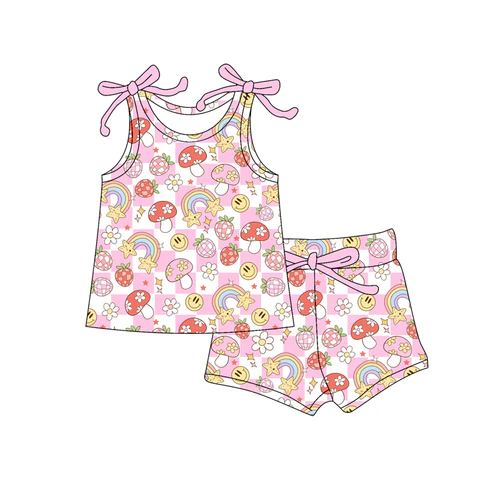 Custom Baby Girls Bows Sleeveless Smiles Flowers Top Short Set D 4.18