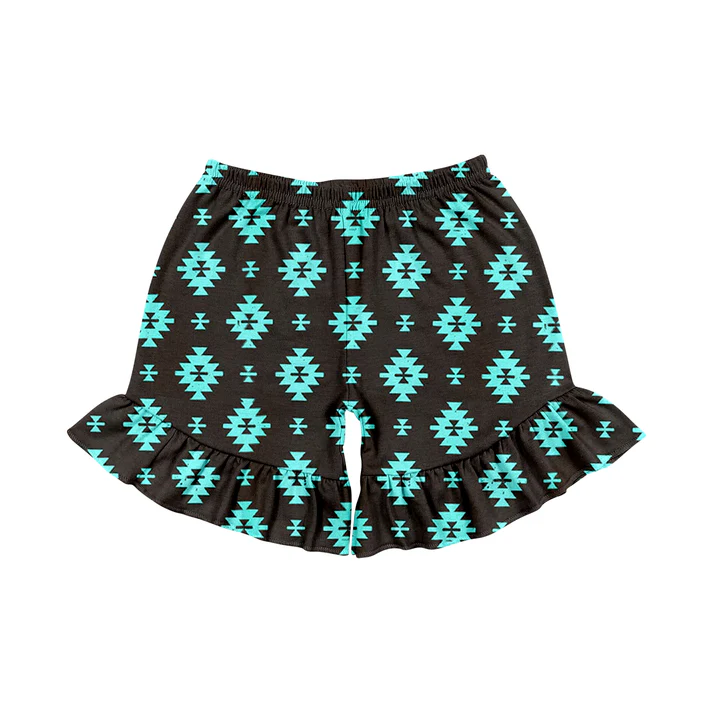 Custom Baby Girls Turquoise Aztec Western sports shorts D 4.21