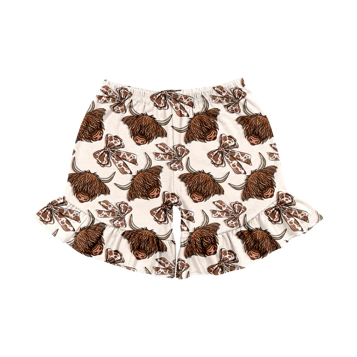 Custom Baby Girls Highland Cow Bows Western sports shorts D 4.21