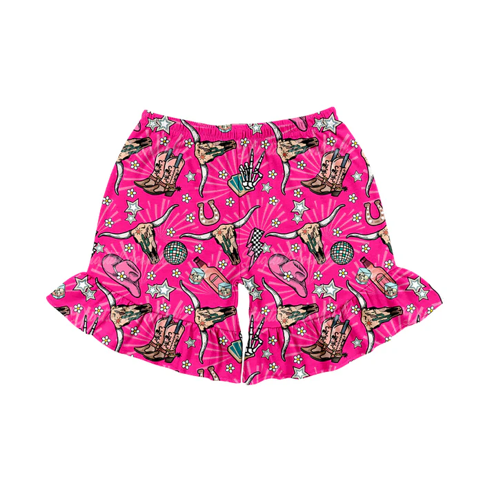 Custom Baby Girls Pink Western Cow sports shorts D 4.21