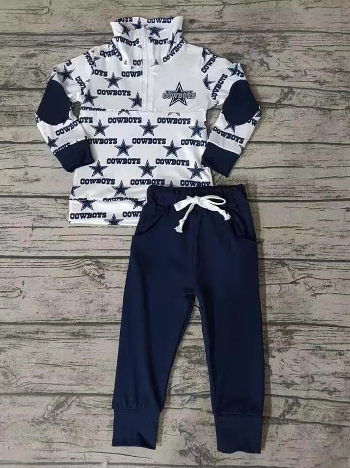 Custom cowboy pullover navy pants kids team set D 4.22