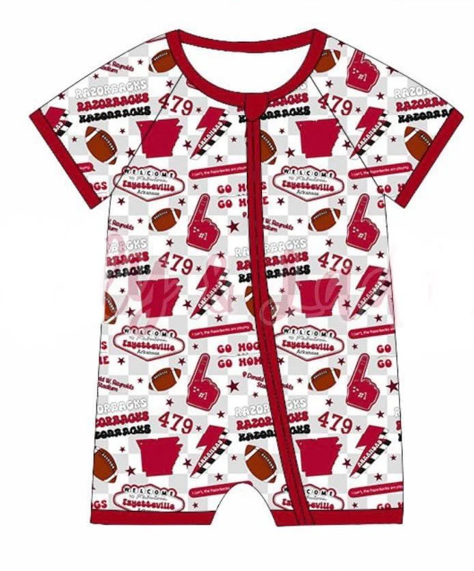 Custom short sleeves plaid football baby kids zipper team romper D 4.22