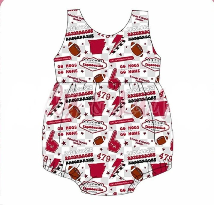 Custom Sleeveless plaid football baby kids team romper D 4.22