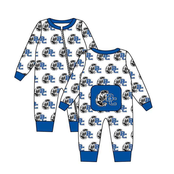Custom blue B C long sleeves baby boy zipper team romper D 4.23