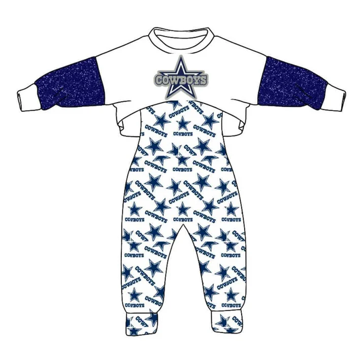 Custom cowboy blue white jumpsuit top girls team outfits D 4.23