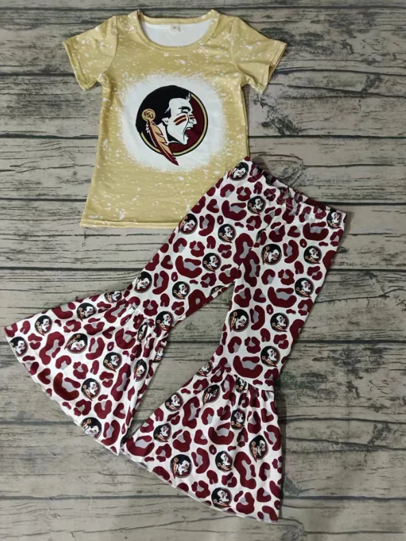 Custom feather bleached top leopard pants girls team clothes D 4.23