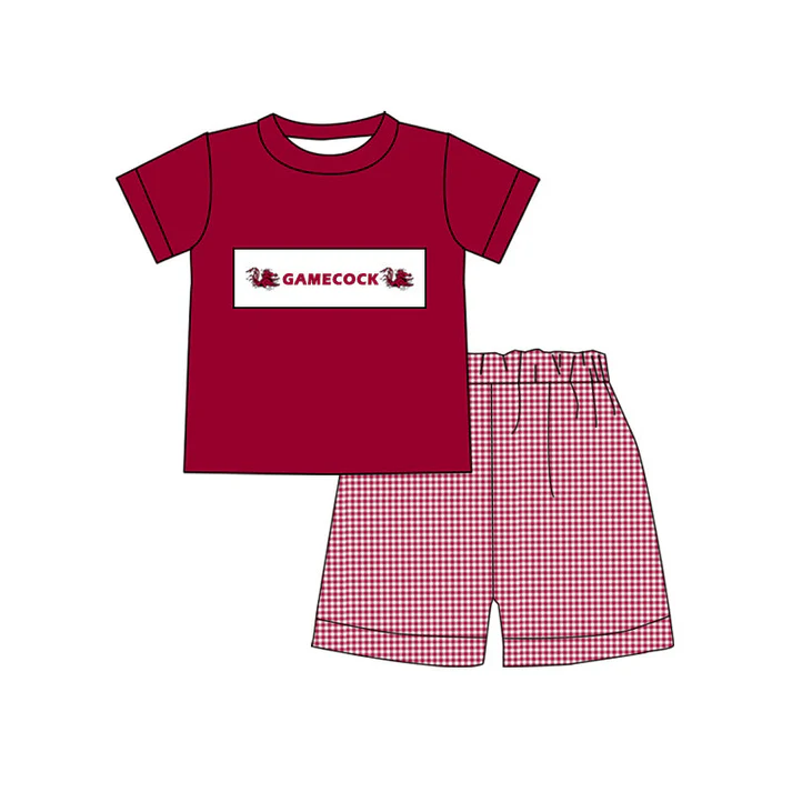 Custom short sleeves top plaid shorts boys team clothes D 4.23
