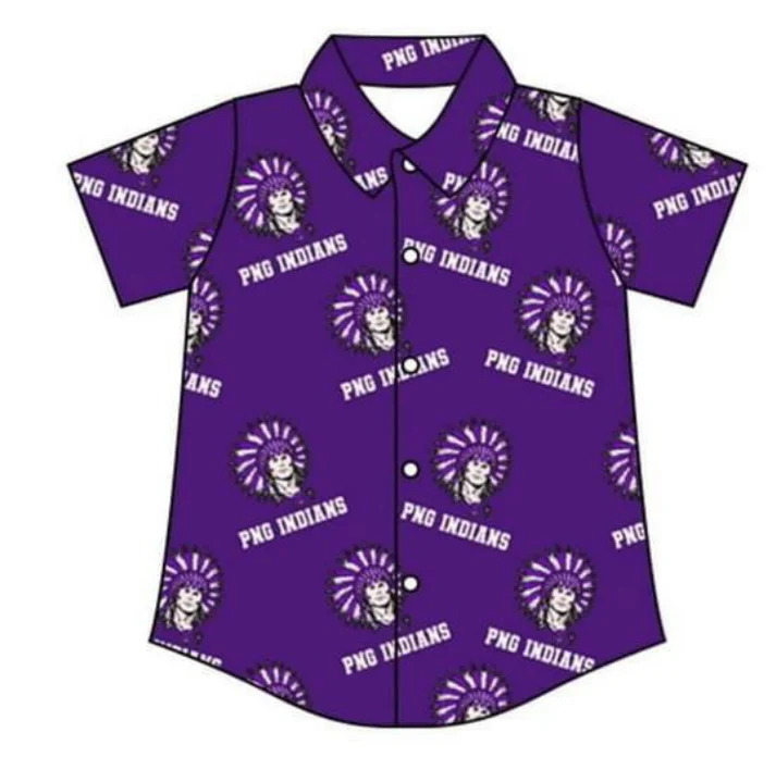 Custom purple short sleeves boys button down team shirt D 4.23