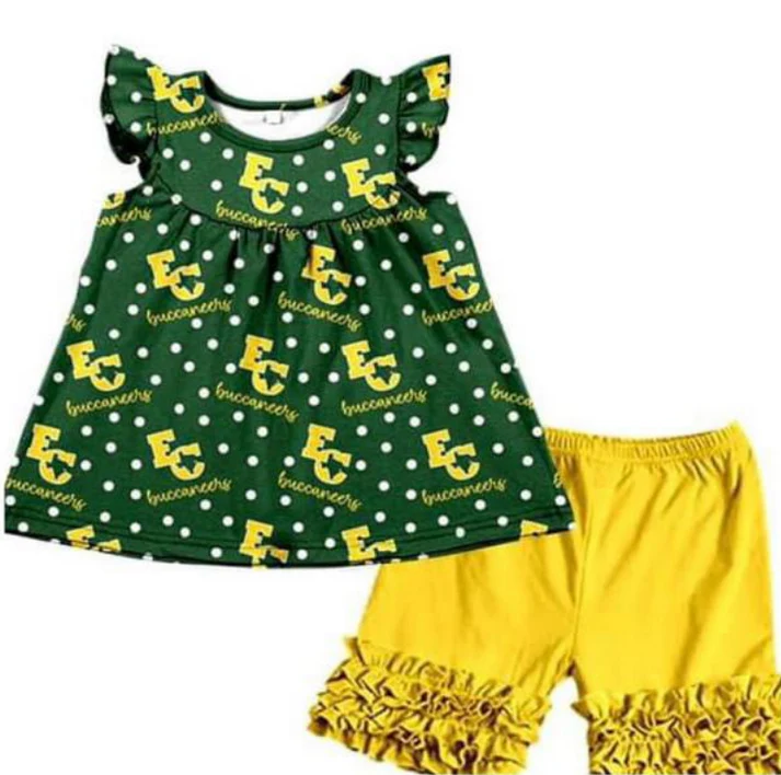 Custom Green polka dots tunic shorts girls team outfits D 4.23