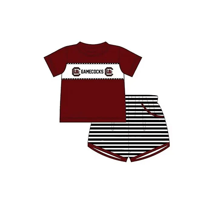 Custom maroon top stripe shorts boys team clothing D 4.24