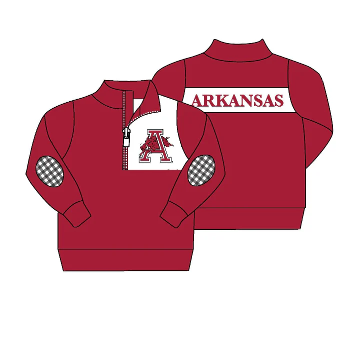 Custom plaid maroon A hogs kids boys team pullover D 4.26