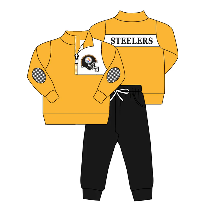 Custom Yellow pullover black pants boys team clothing D 4.26