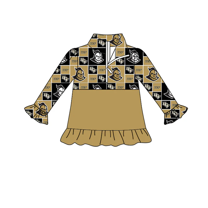 Custom U C F ruffle long sleeves kids girls team zipper pullover D 4.28