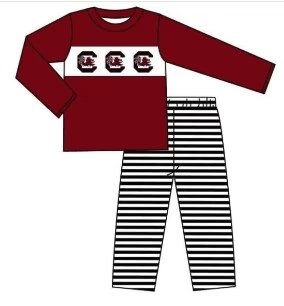 Custom maroon long sleeves top stripe pants boys team clothes D 4.28