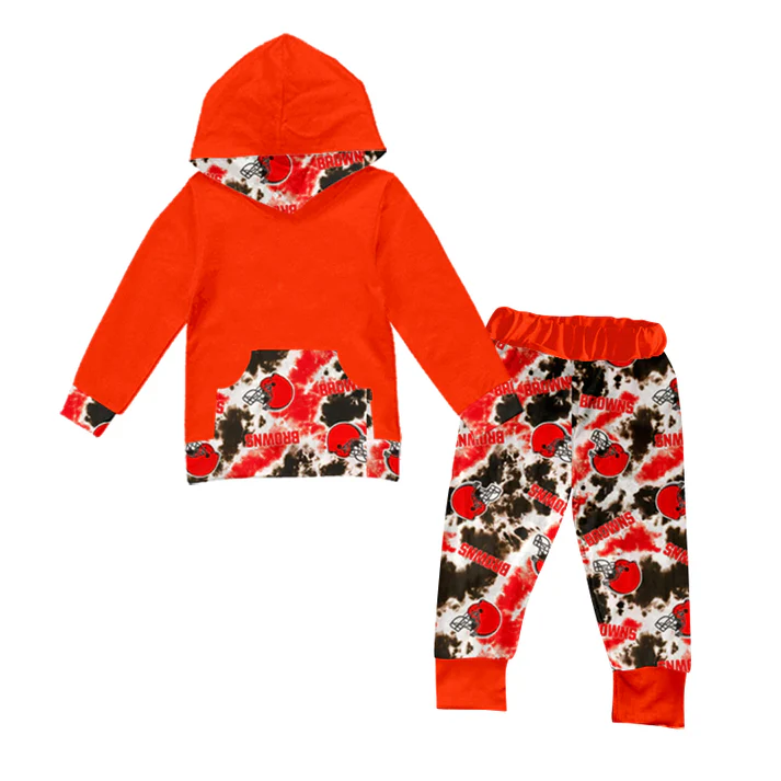 Custom orange tie dye hoodie pants kids boy team clothes D 4.28