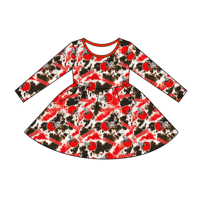 Custom long sleeves orange tie dye girls team dress D 4.29