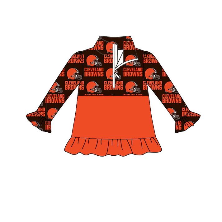 Custom orange black ruffle long sleeves kids girls team zipper pullover D 4.29