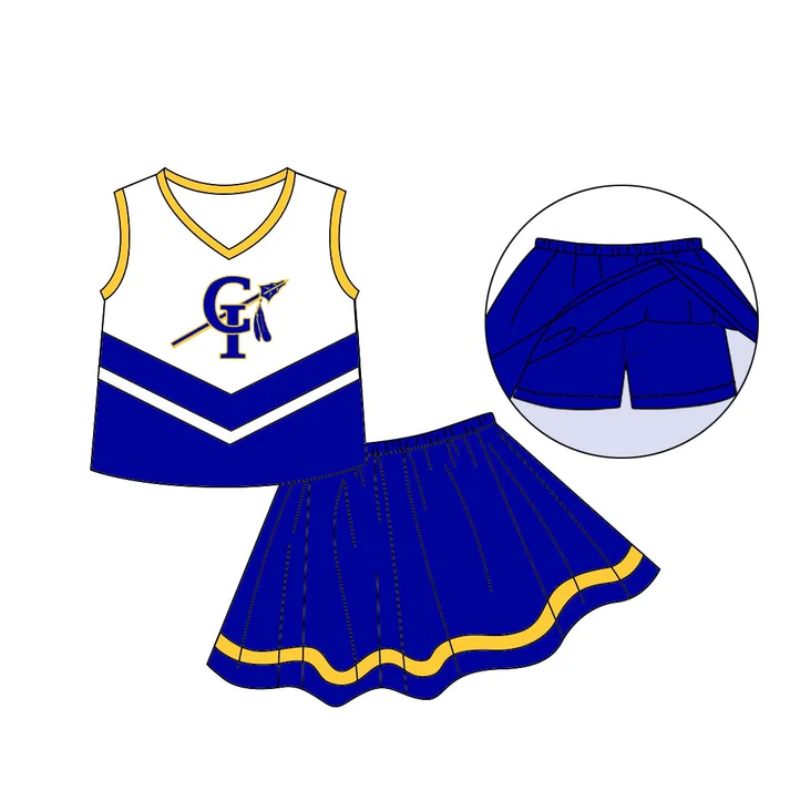 Custom blue sleeveless top skirt girls team set D 4.29