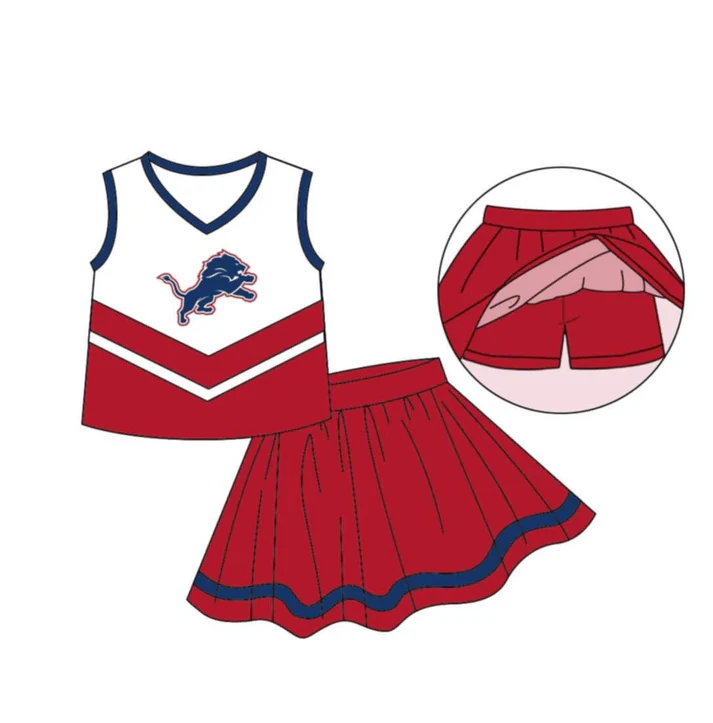Custom red sleeveless top skirt girls team set D 4.29