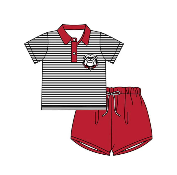 Custom stripe dog polo shirt shorts boys team outfits D 4.30