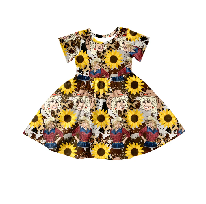 Custom Baby Girls Sing Short Sleeve Knee Length Dresses D 5.7