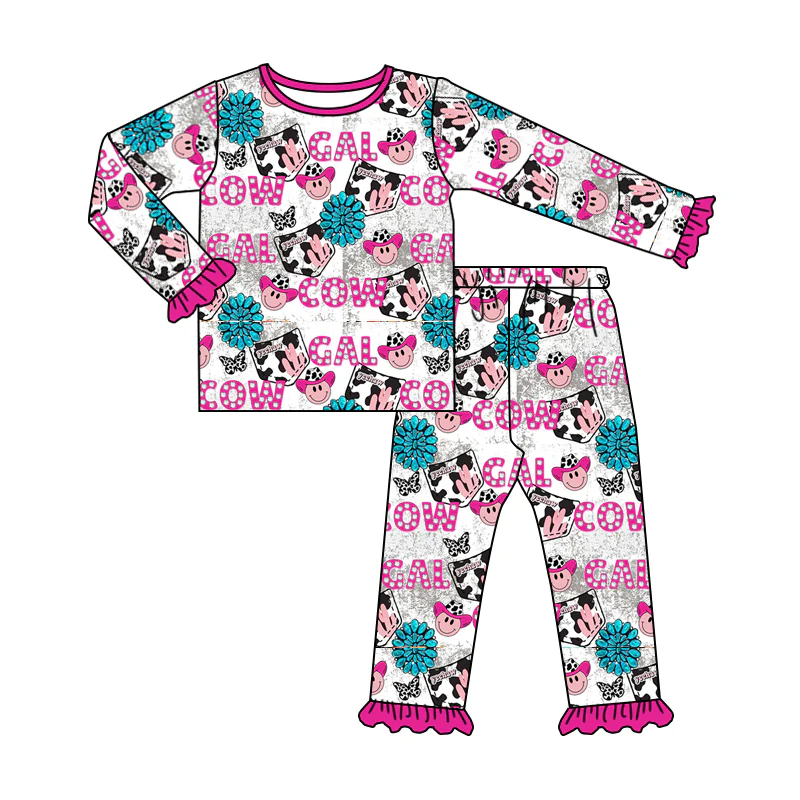 Custom Baby Girls Western Cowgirls Pajamas Clothes Sets D 5.7