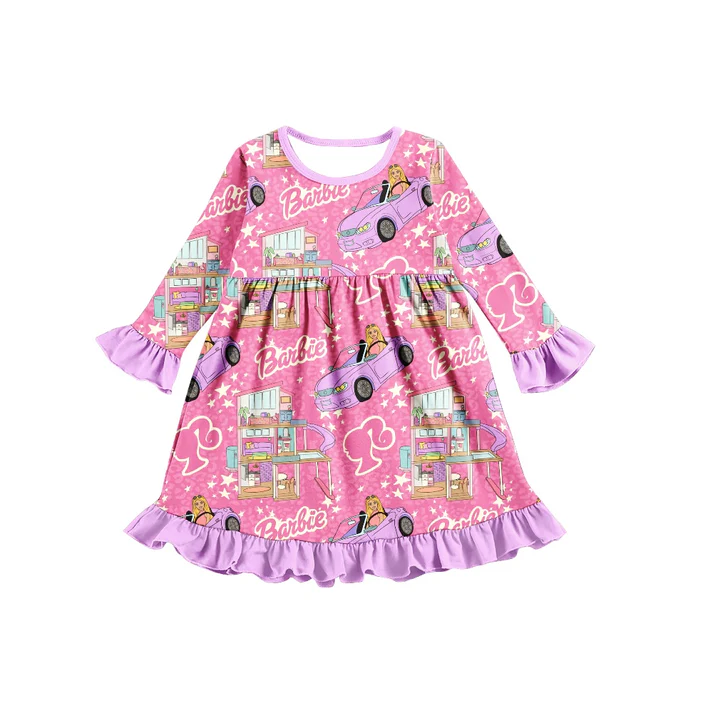Custom Baby Girls Pink Doll Long Sleeve Dresses D 5.10
