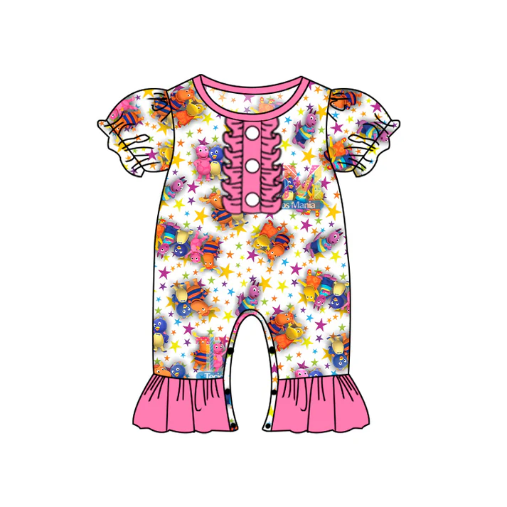 Custom Baby Girls Short Sleeve Cartoon Rompers D 5.10
