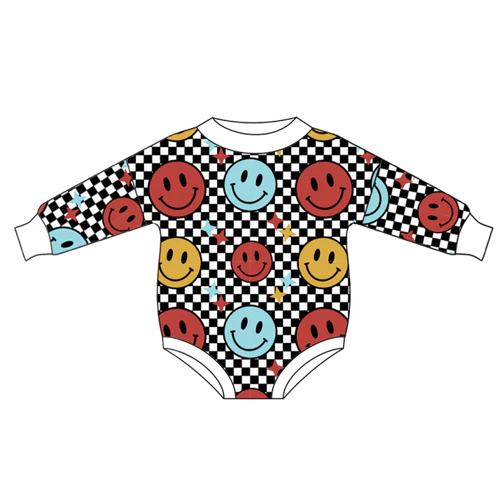 Custom Baby Kids Long Sleeve Smile Face Rompers D 5.10