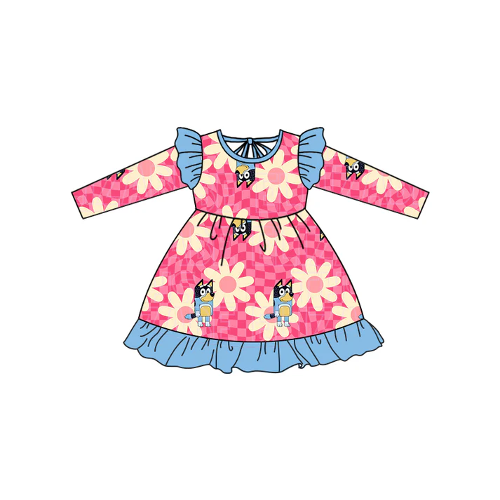 Custom Baby Girls Flowers Dogs Ruffle Dresses D 5.10