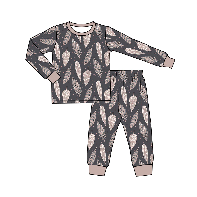 Custom Baby Girls Fall Leaves Pajamas Clothing Sets D 5.10
