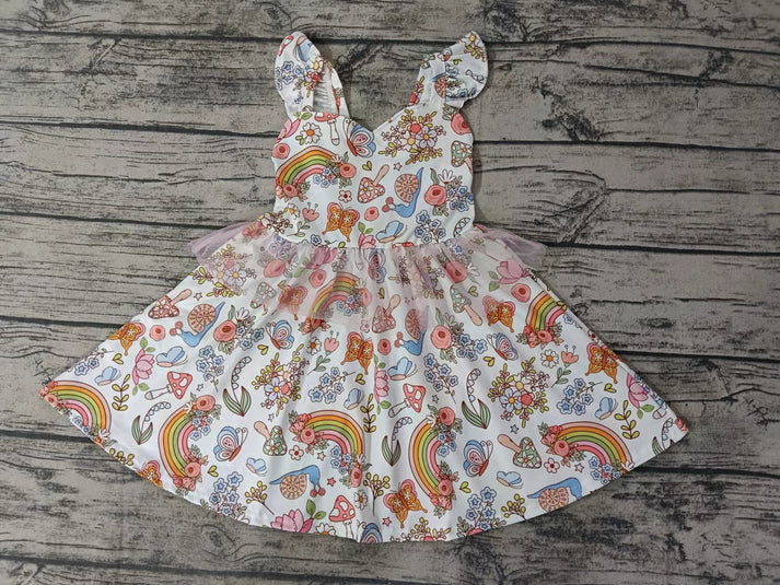 Custom Baby Girls Butterfly Colorful Ruffle Straps Dresses D 5.10