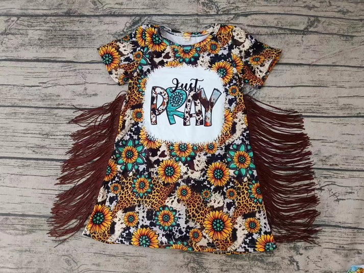 Custom Baby Girls Pray Sunflower Tassel Dresses D 5.12