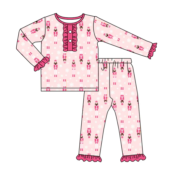 Custom Baby Girls Christmas Pink Soldier Pajamas Clothing Sets D 5.12