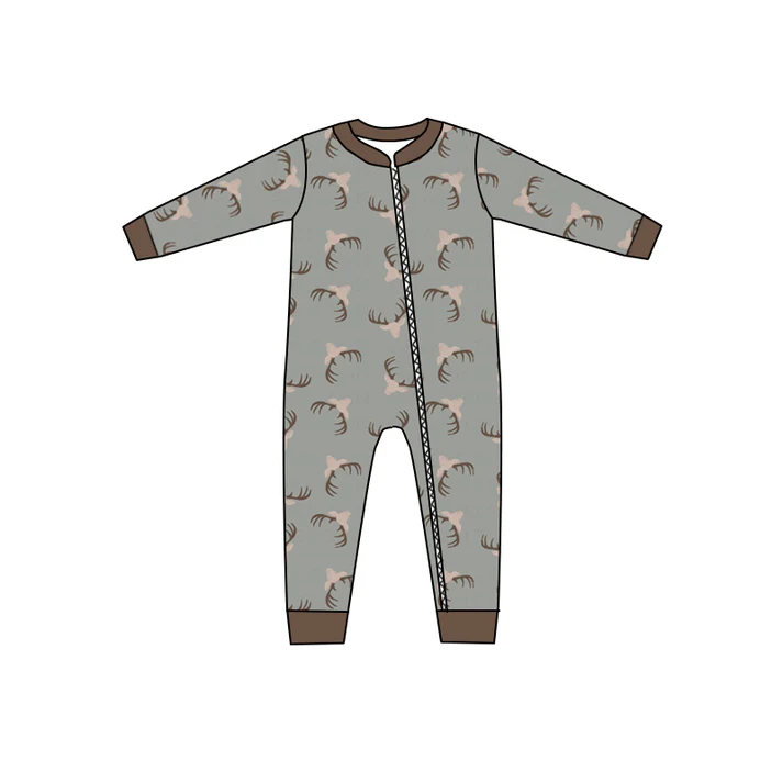 Custom Baby Boys Deer Head Zip Rompers D 5.13