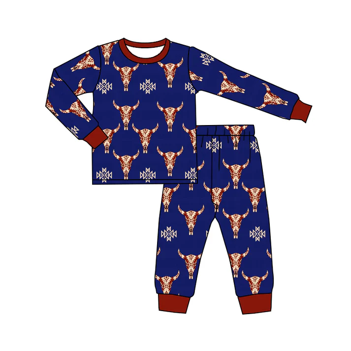 Custom Baby Boys Navy Cows Pants Pajamas Clothing Sets D 5.13