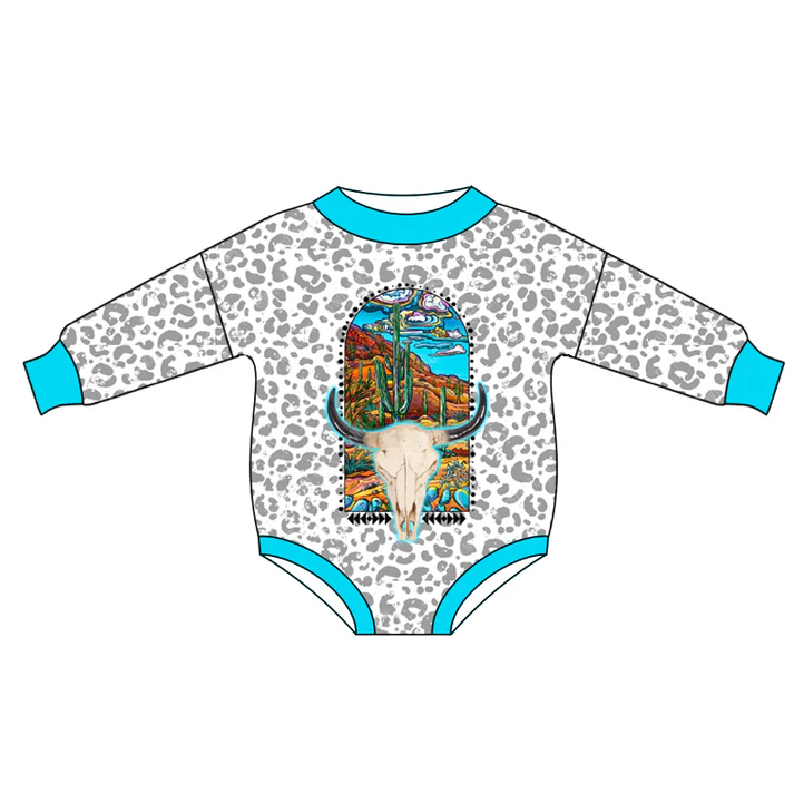 Custom Western Leopard Baby Girls Cactus Cow Rompers D 5.13
