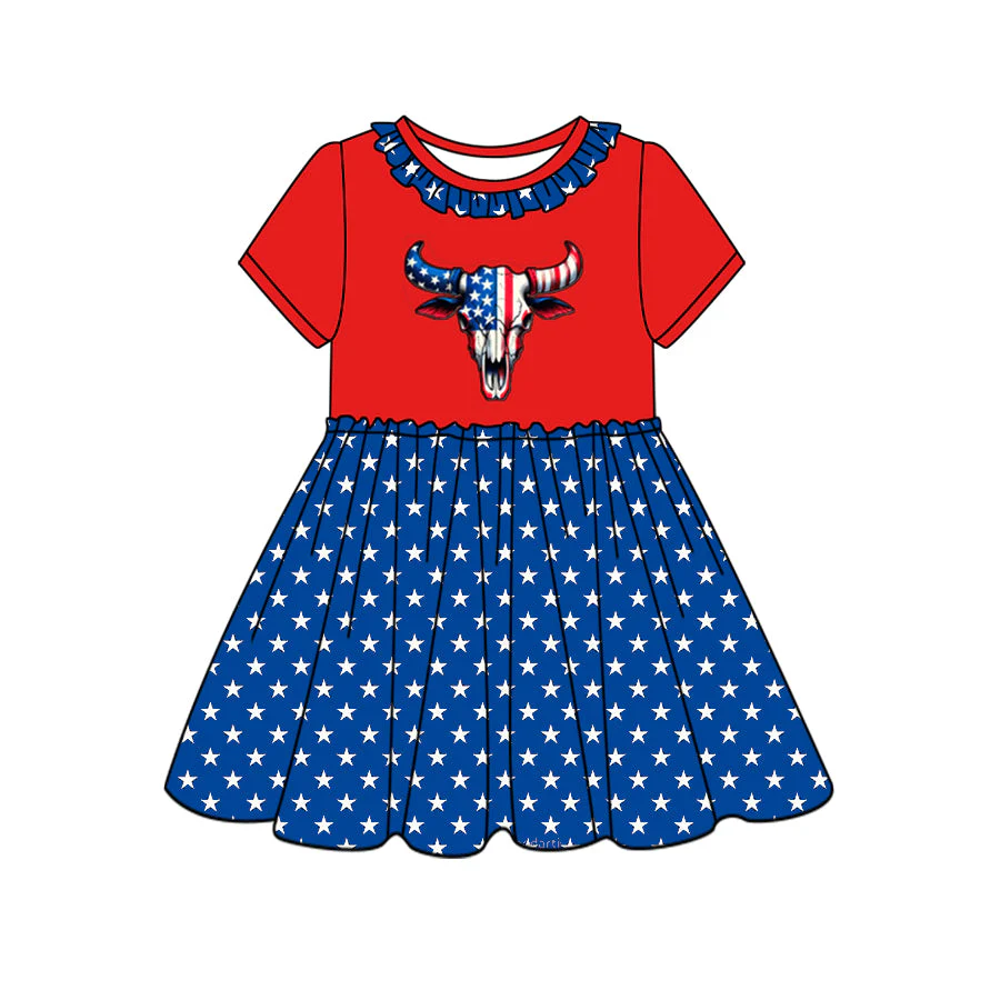 Custom Baby Boys July 4th Steer's Skull Short Sleeve Dress D 5.17