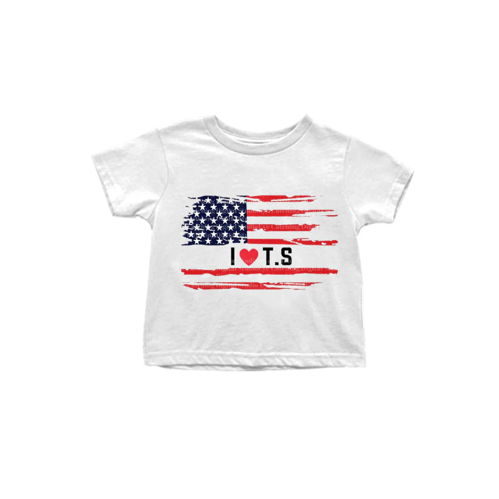 Custom baby girls july 4th I Love TS Short Sleeve Tops D 5.17