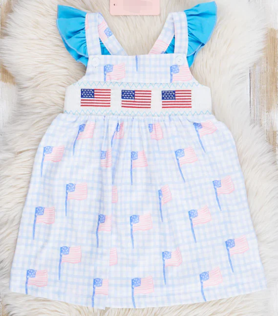 Custom Baby Girls July 4th USA Flag Dress D 5.17