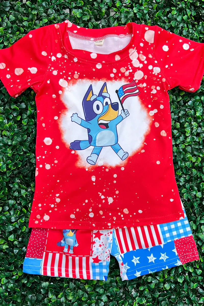Custom Kids Boys July 4th Cartoon Dog Set D 5.17