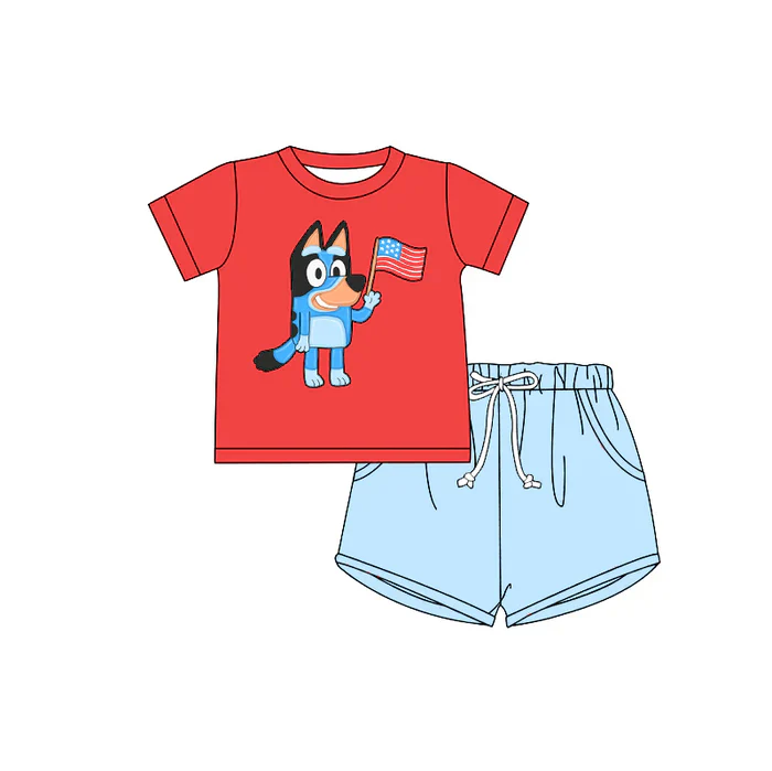 Custom Baby Boys July 4th Cartoon Dog Shorts Set D 5.17