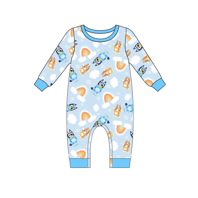 Custom Baby Boys Blue Sister Cartoon Dog Romper D 5.17