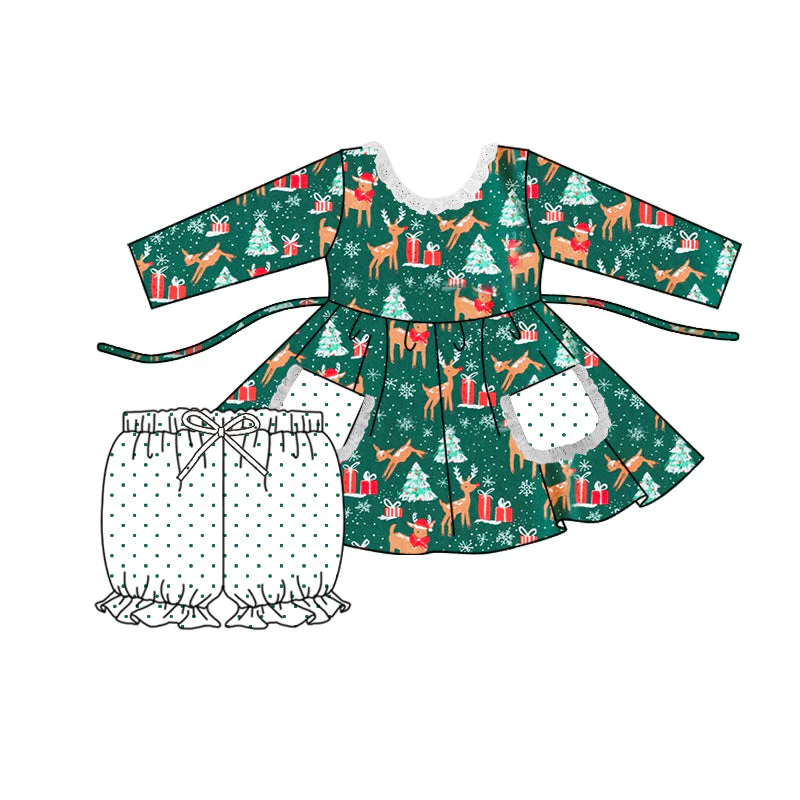 Custom Kids Girls Christmas Reindeer Outfit With Pocket D 5.19