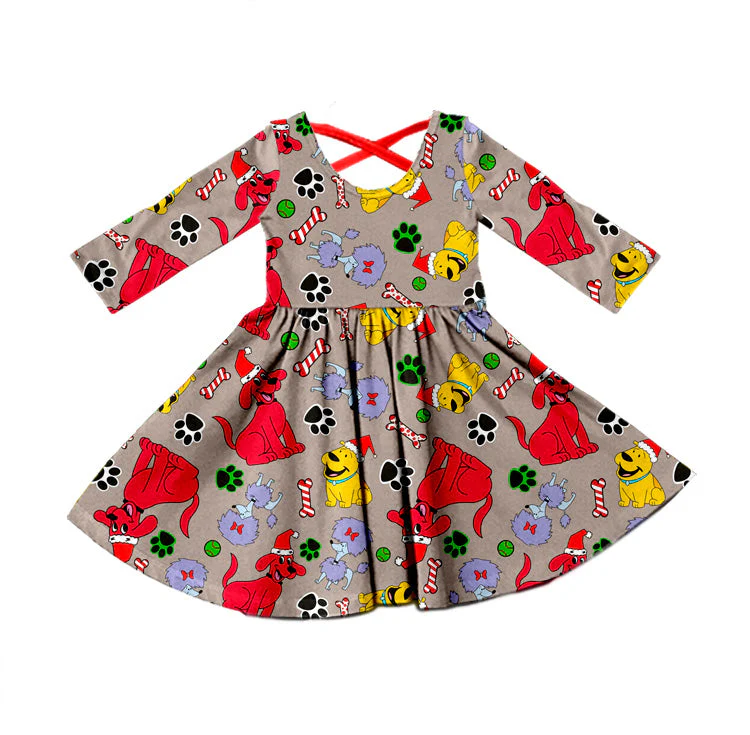 Custom Christmas Dog Print Kids Girls Dress D 5.19