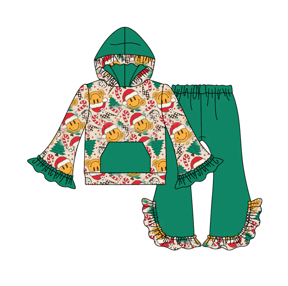 Custom Baby Girls Christmas Happy Face Hoodie Top Pants Set D 5.19